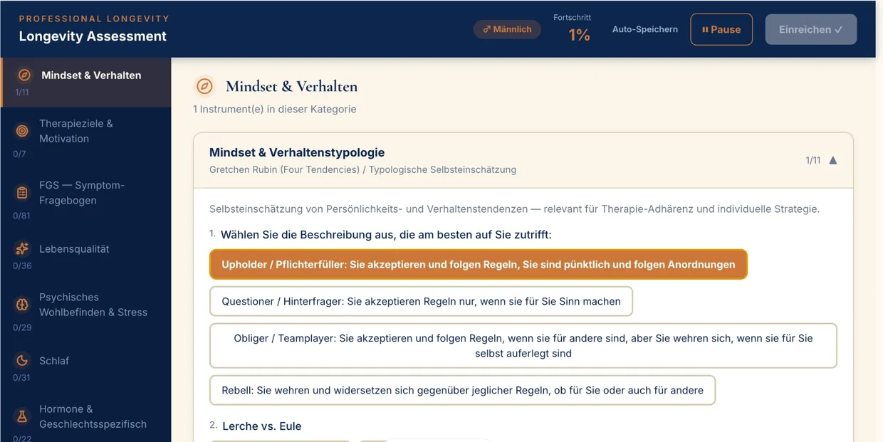 Kapitel Mindset und Verhalten mit Verhaltenstypologie zur Auswahl