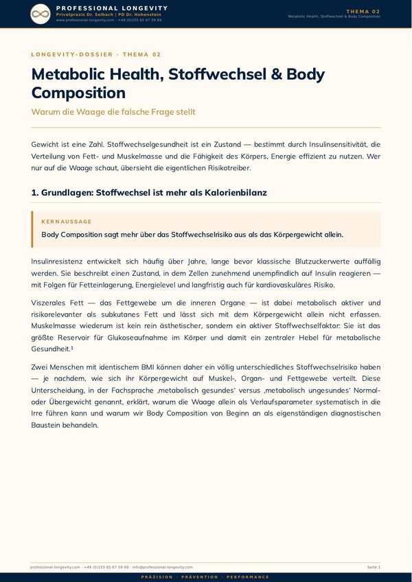 Titelseite des Longevity-Dossiers, Thema 02: Metabolic Health