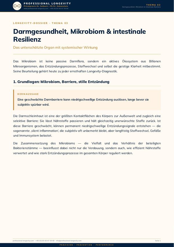 Titelseite des Longevity-Dossiers, Thema 03: Darmgesundheit