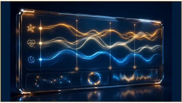 Holografisches Dashboard mit Vital- und Hormondaten